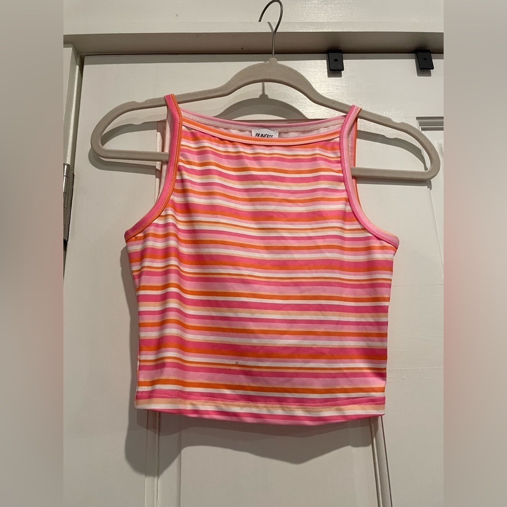Princess Polly Pink and Yellow Striped Cropped Tank